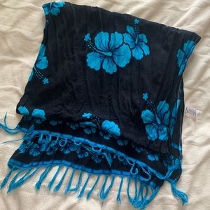 Hawaiian blue turquoise and black fringe sarong
